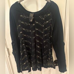 Free People Black and Gold Long Sleeve Top
